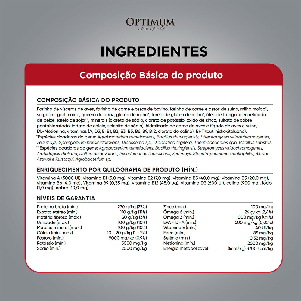 Ração Optimum para Cães Filhotes Raças Médias e Grandes Sabor Frango e Arroz