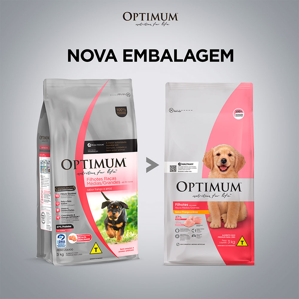 Ração Optimum para Cães Filhotes Raças Médias e Grandes Sabor Frango e Arroz