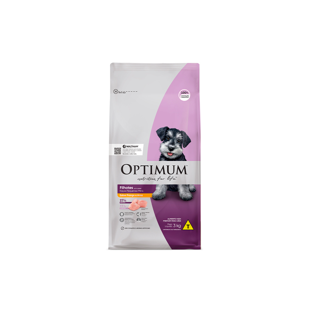 Ração Optimum para Cães Filhotes Raças Pequenas e Minis Sabor Frango e Arroz 3kg