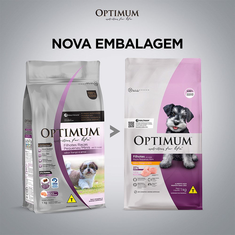 Ração Optimum para Cães Filhotes Raças Pequenas e Minis Sabor Frango e Arroz 3kg