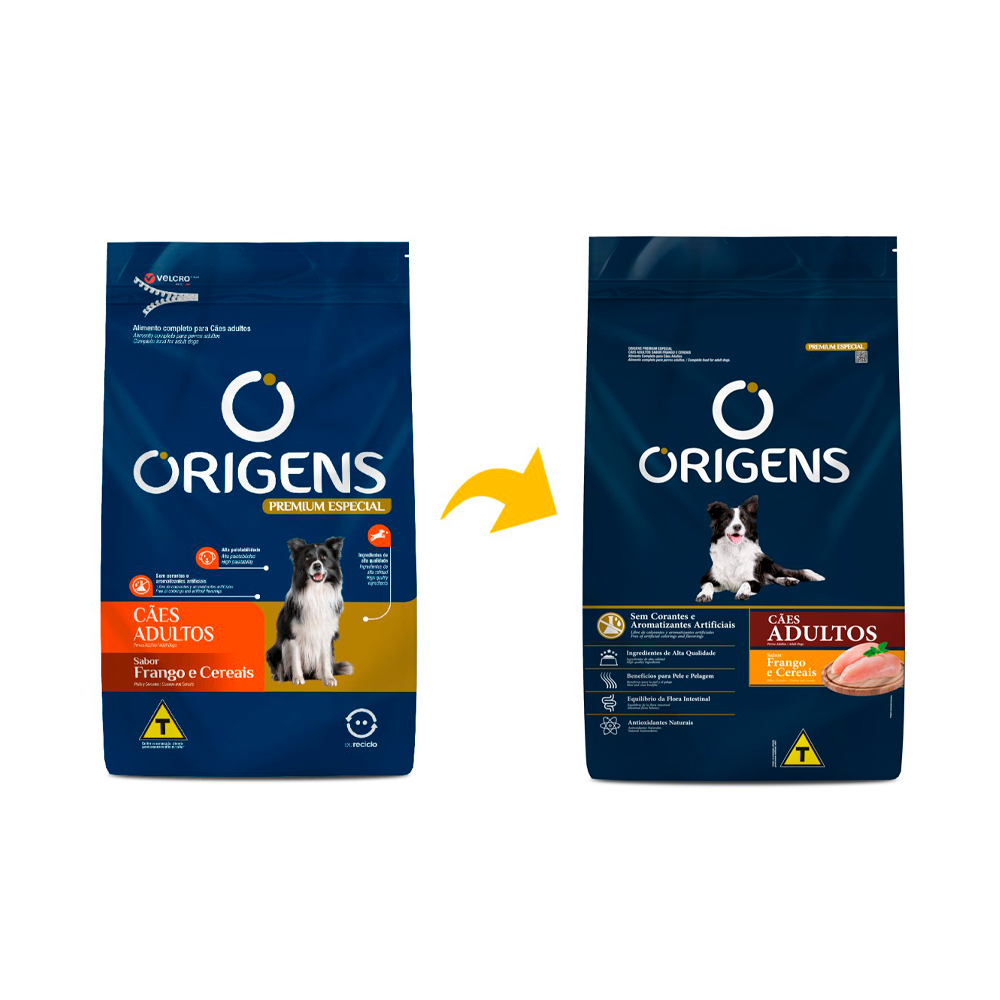 Ração Origens para Cães Adultos sabor Frango e Cereais
