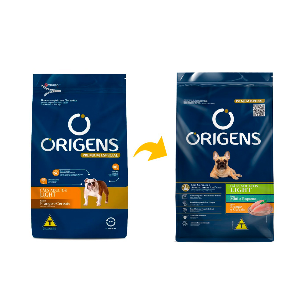 Ração Origens Light para Cães Adultos de Porte Mini e Pequeno Sabor Frango e Cereais