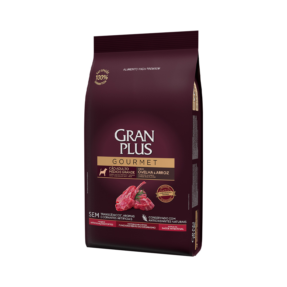 Ração GranPlus Gourmet para Cães Adultos de Médio e Grande Porte Sabor Ovelha e Arroz