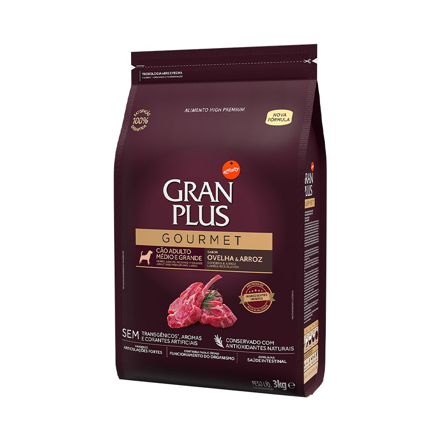Ração GranPlus Gourmet para Cães Adultos de Médio e Grande Porte Sabor Ovelha e Arroz