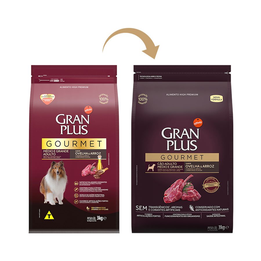 Ração GranPlus Gourmet para Cães Adultos de Médio e Grande Porte Sabor Ovelha e Arroz