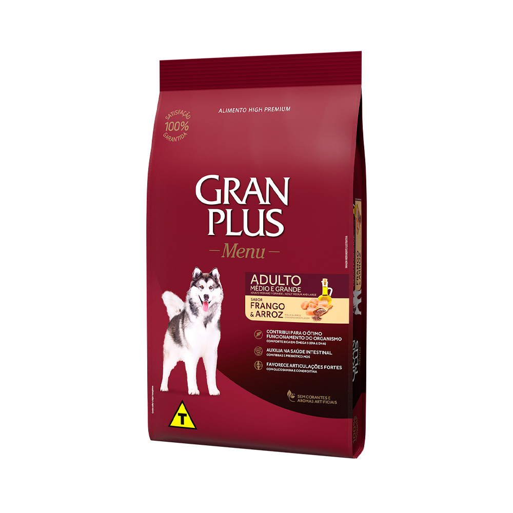 Ração GranPlus Menu para Cães Adultos de Porte Médio e Grande Sabor Frango e Arroz