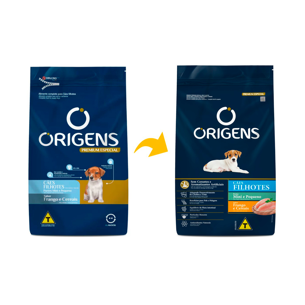 Ração Origens para Cães Filhotes de Porte Mini e Pequeno Sabor Frango e Cereais