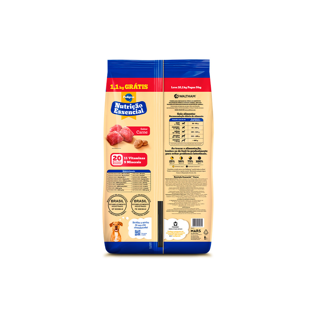 Ração Pedigree Nutrição Essencial Carne para Cães Adultos