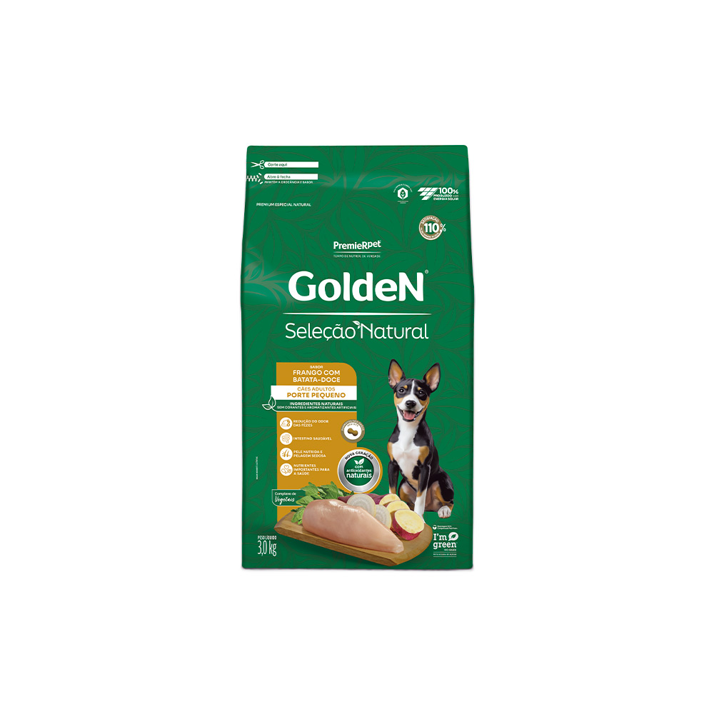 Ração Golden Seleção Natural para Cães Adultos de Porte Pequeno Sabor Frango com Batata Doce