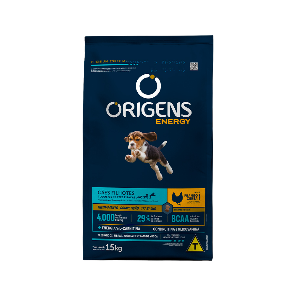 Ração Origens Energy para Cães Filhotes Sabor Frango e Cereais 15 kg