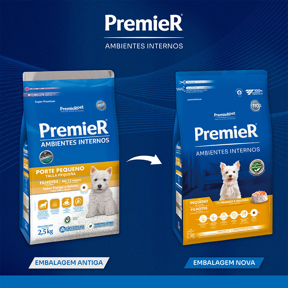 Ração Premier para Cães Filhotes de Raças Pequenas Ambientes Internos Sabor Frango e Salmão