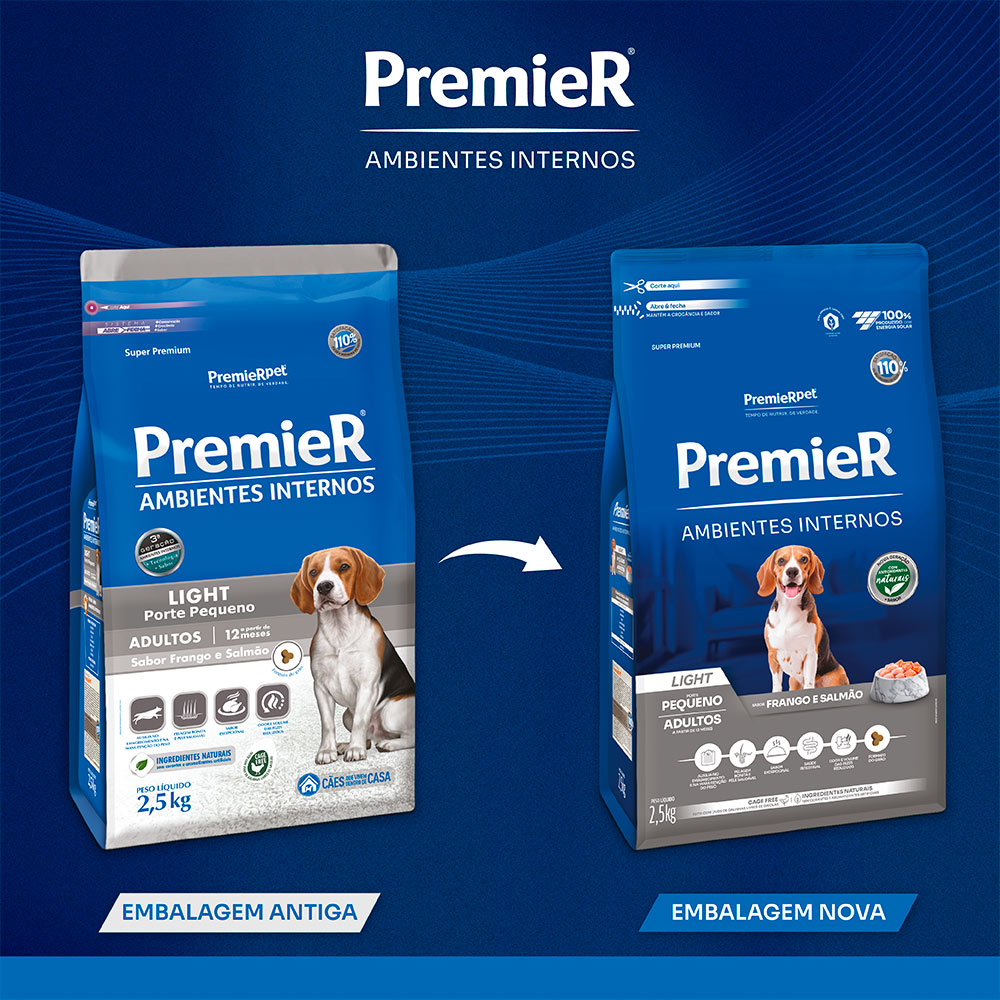 Ração Premier Ambientes Internos Light para Cães Adultos Sabor Frango e Salmão