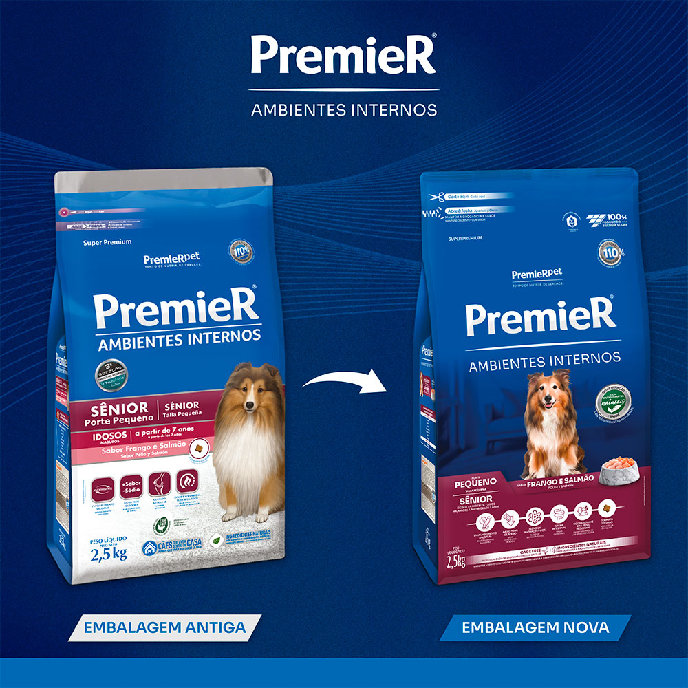 Ração Premier Senior Ambientes Internos para Cães Adultos 7+ Sabor Frango e Salmão