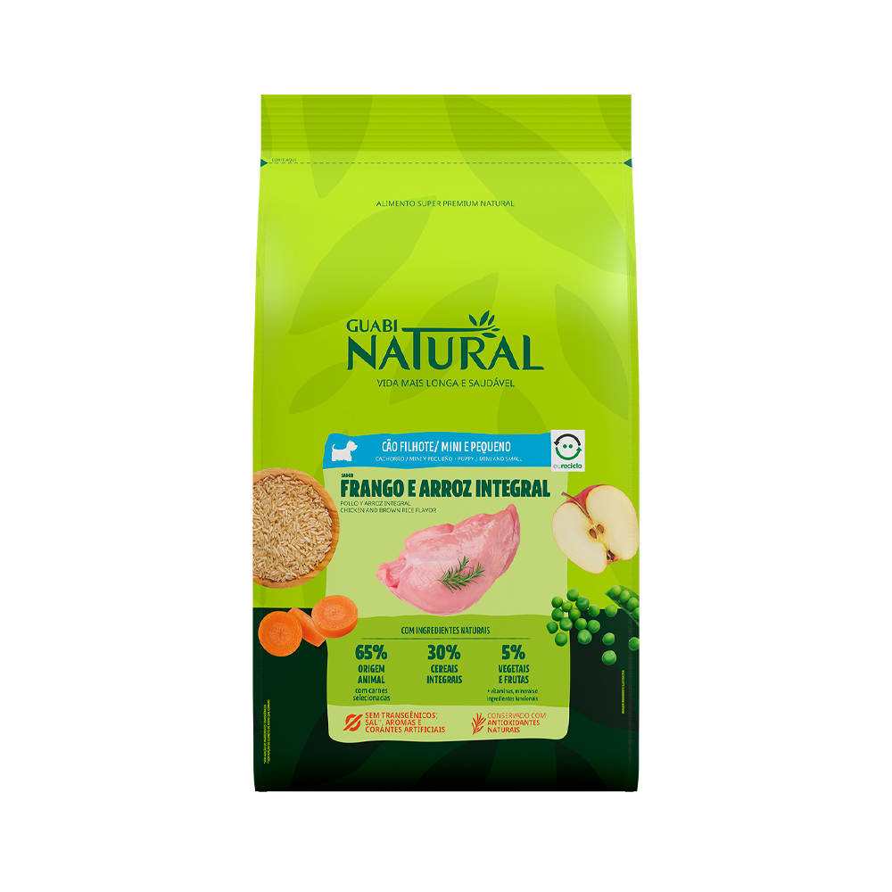 Ração Guabi Natural para Cães Filhotes de Porte Mini e Pequeno Sabor Frango e Arroz Integral