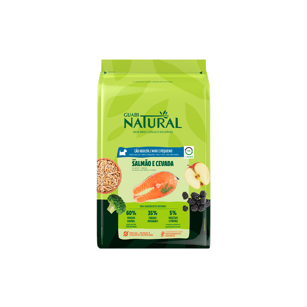 Ração Guabi Natural para Cães Adultos de Porte Mini e Pequeno Sabor Salmão e Cevada