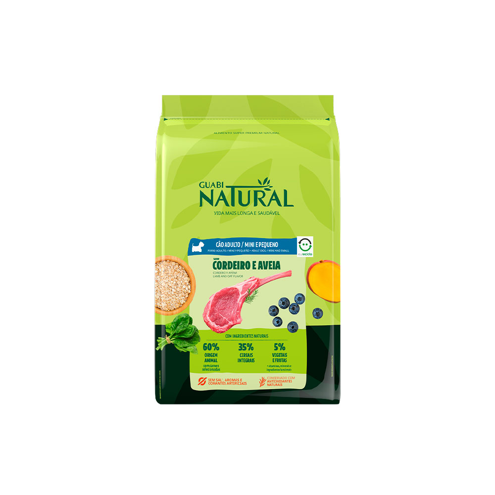 Ração Guabi Natural para Cães Adultos de Porte Mini e Pequeno Sabor Cordeiro e Aveia