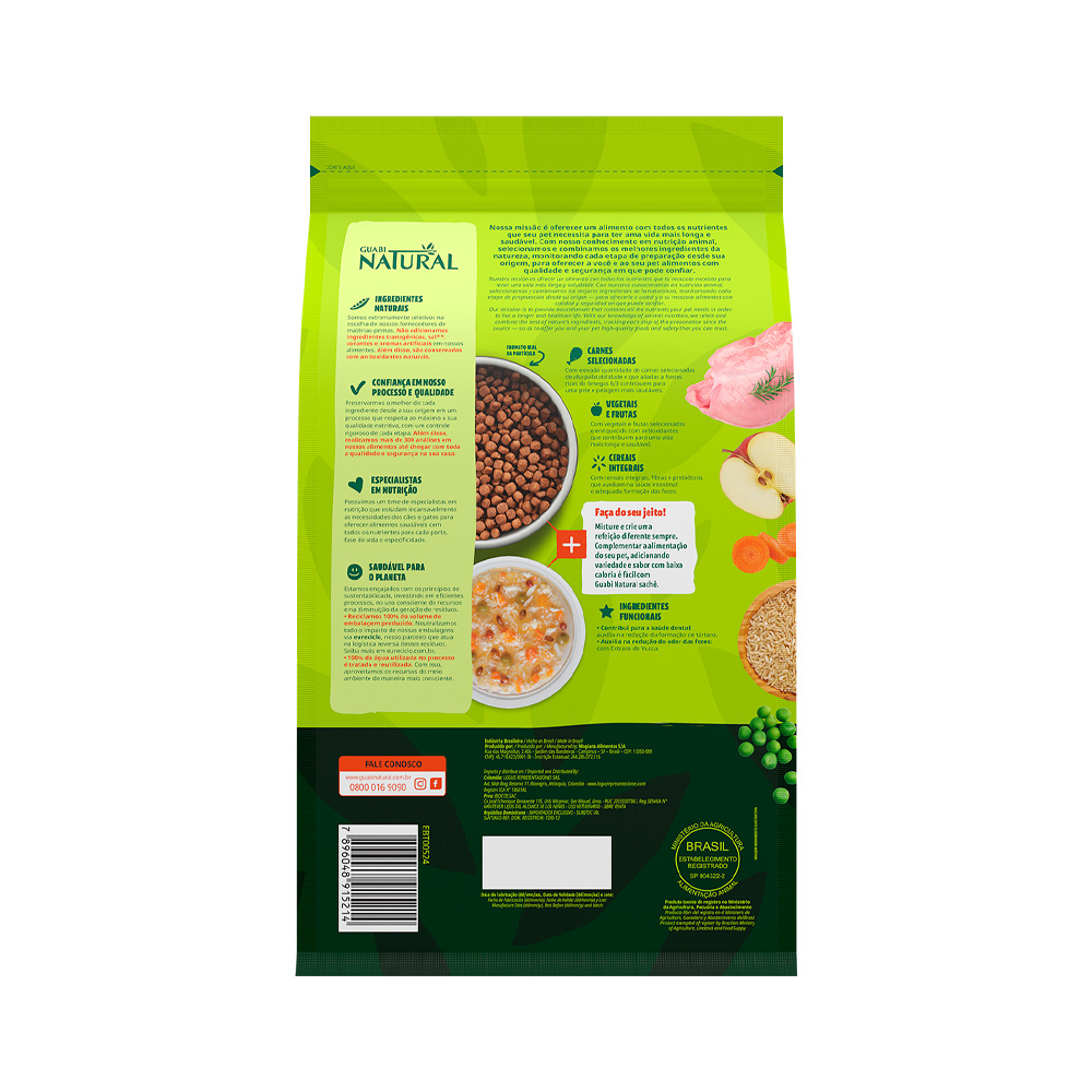 Ração Guabi Natural para Cães Adultos de Porte Mini e Pequeno Sabor Frango e Arroz Integral