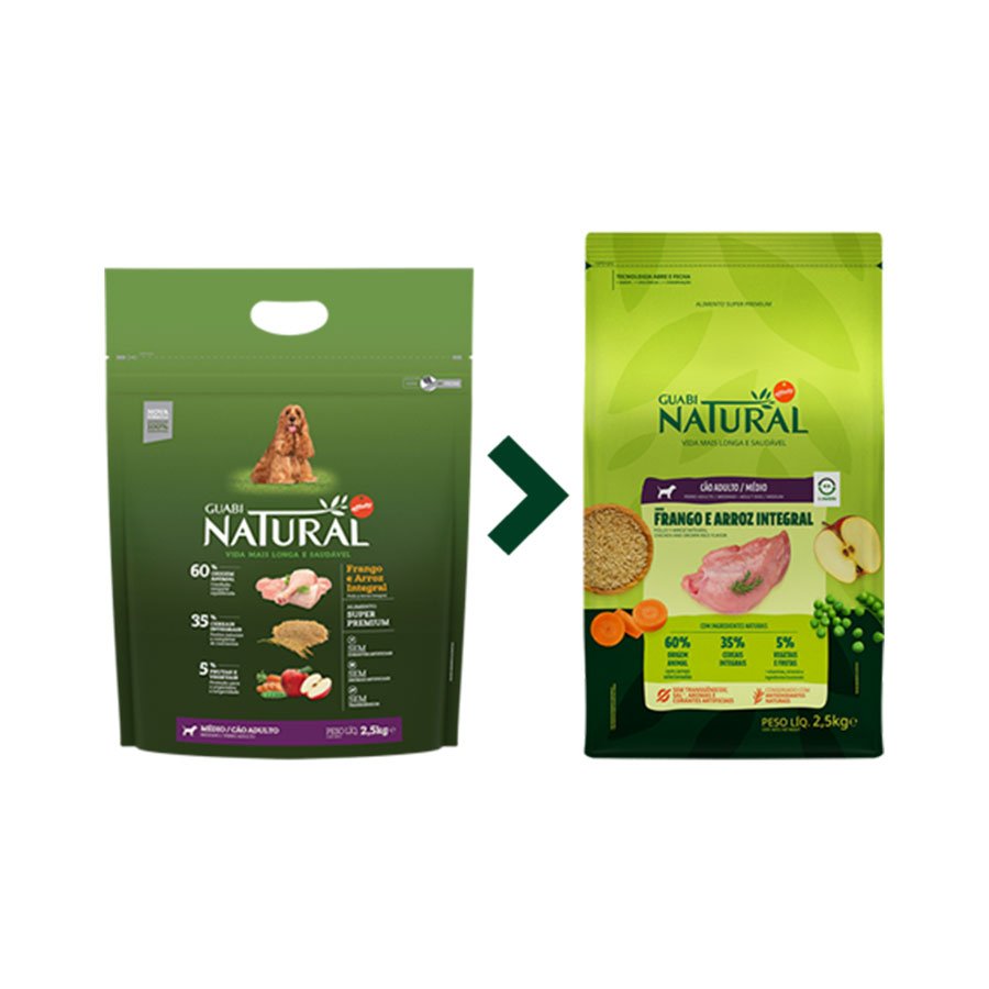 Ração Guabi Natural para Cães Adultos de Raças Médias sabor Frango & Arroz Integral