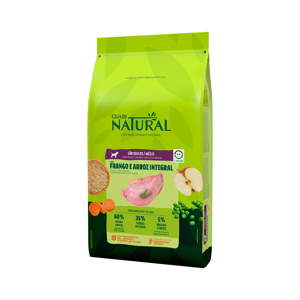 Ração Guabi Natural para Cães Adultos de Raças Médias sabor Frango & Arroz Integral