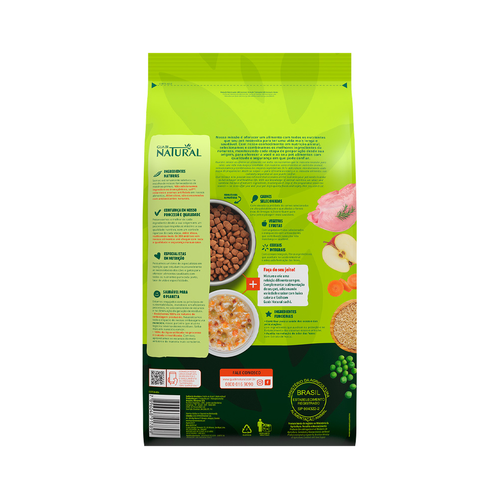 Ração Guabi Natural para Cães Adultos de Raças Médias sabor Frango & Arroz Integral