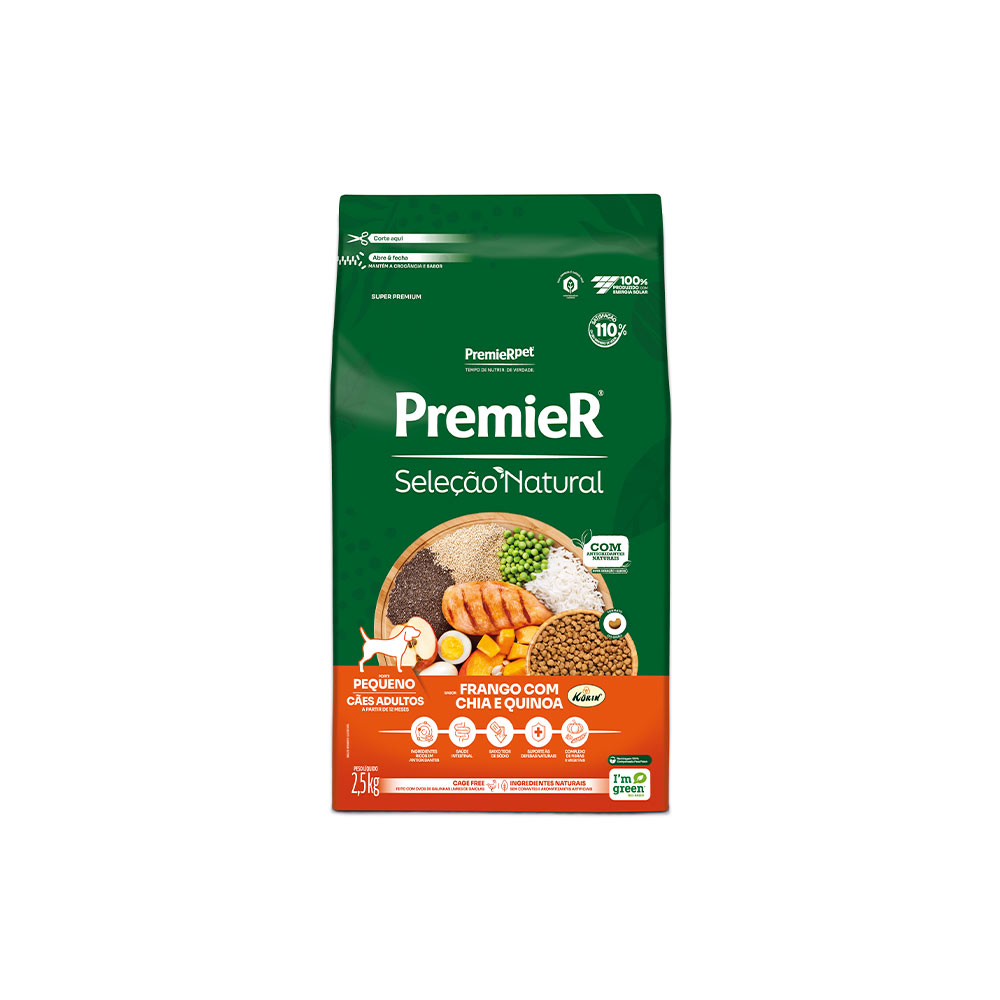 Ração Premier Seleção Natural para Cães Adultos de Pequeno Porte Sabor Frango - 2,5 kg