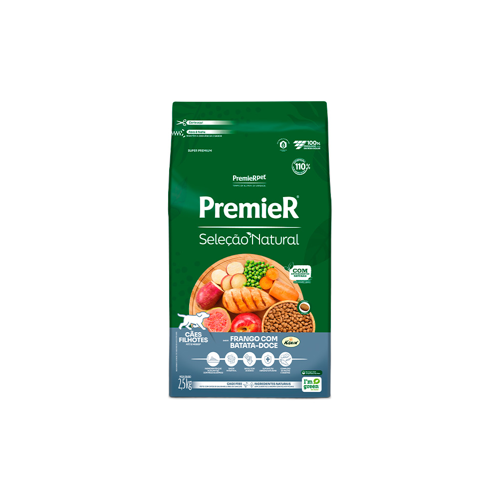 Ração Seleção Natural Premier para Cães Filhotes sabor Frango com Batata Doce 2,5kg