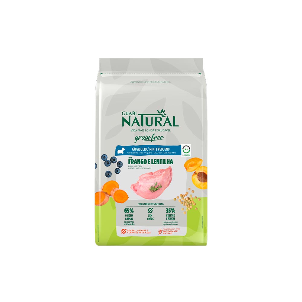 Ração Guabi Natural Grain Free para Cães Adultos de Porte Mini e Pequeno Sabor Frango e Lentilha