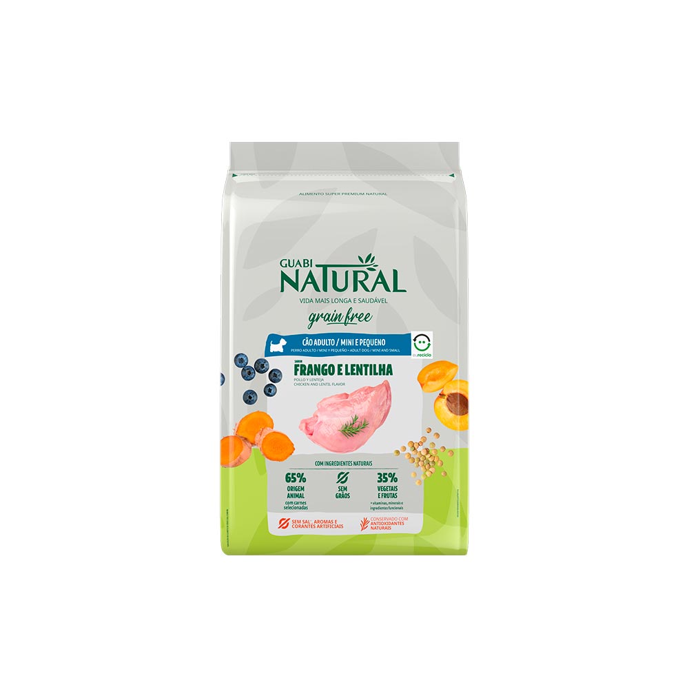 Ração Guabi Natural Grain Free para Cães Adultos de Porte Mini e Pequeno Sabor Frango e Lentilha