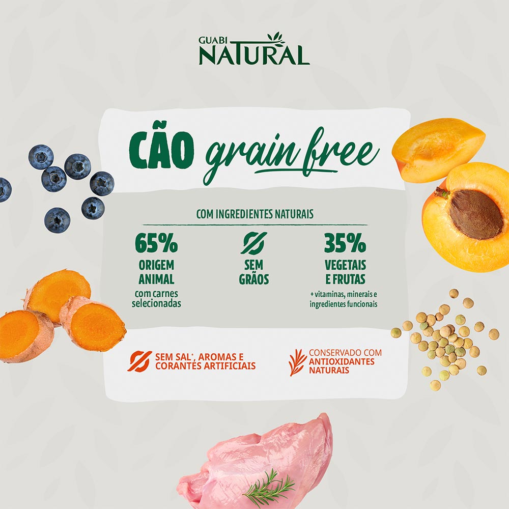 Ração Guabi Natural Grain Free para Cães Adultos de Porte Médio Sabor Frango e Lentilha