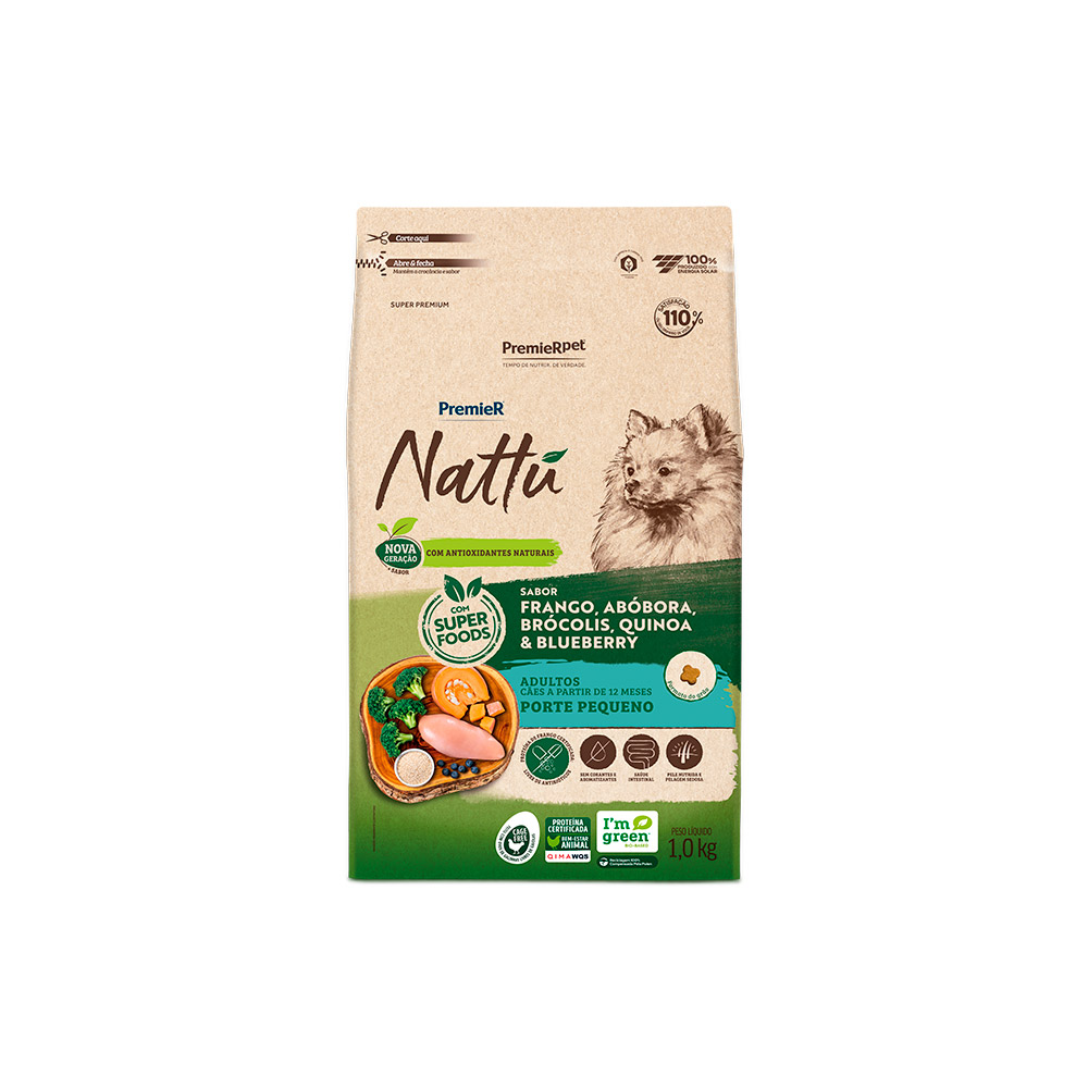 Ração Premier Nattu para Cães Adultos de Raças Pequenas Sabor Abóbora