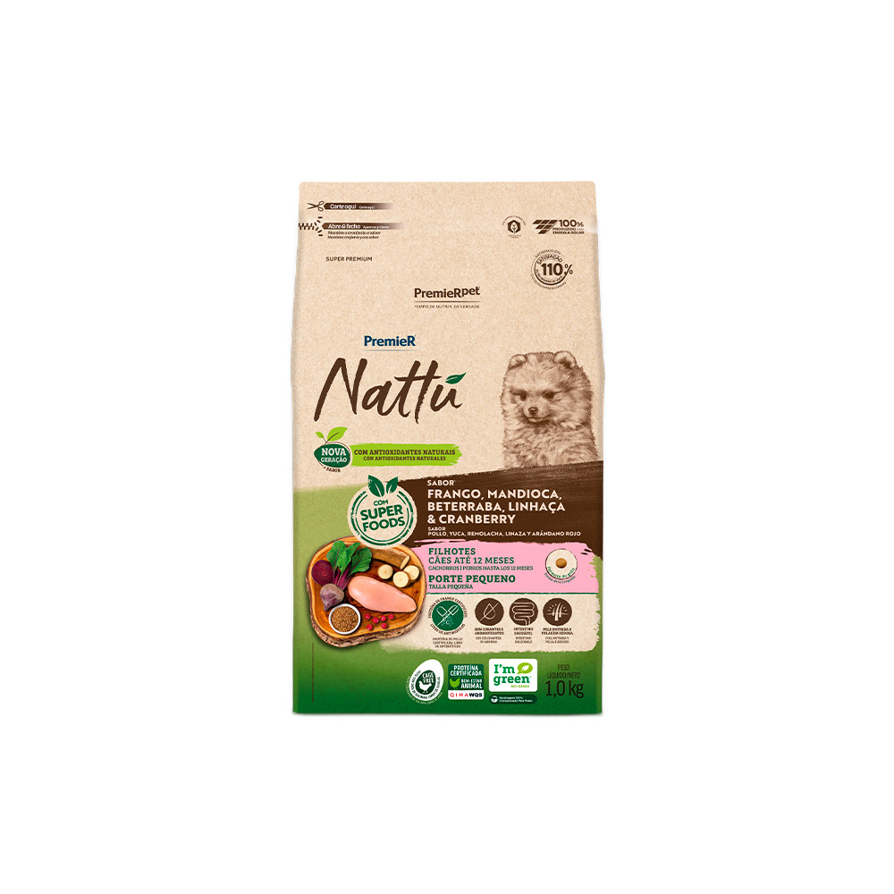 Ração Premier Nattu para Cães Filhotes de Raças Pequenas Sabor Mandioca