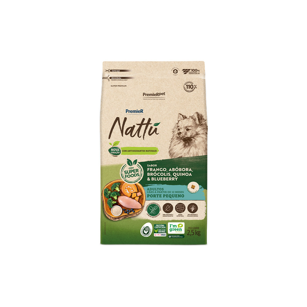 Ração Premier Nattu para Cães Adultos de Raças Pequenas Sabor Abóbora