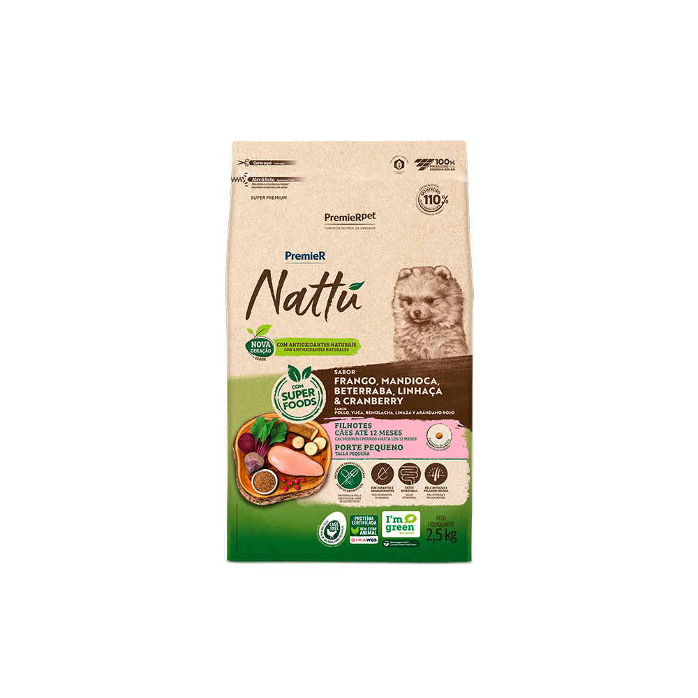 Ração Premier Nattu para Cães Filhotes de Raças Pequenas Sabor Mandioca