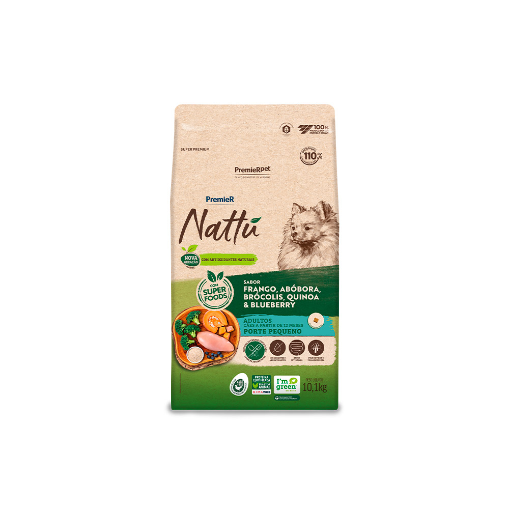 Ração Premier Nattu para Cães Adultos de Raças Pequenas Sabor Abóbora