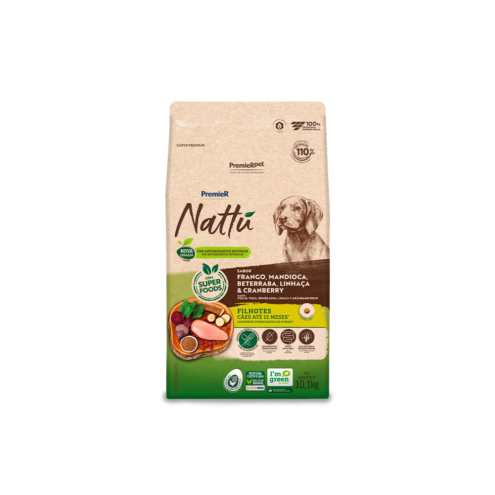 Ração Premier Nattu para Cães Filhotes Sabor Mandioca