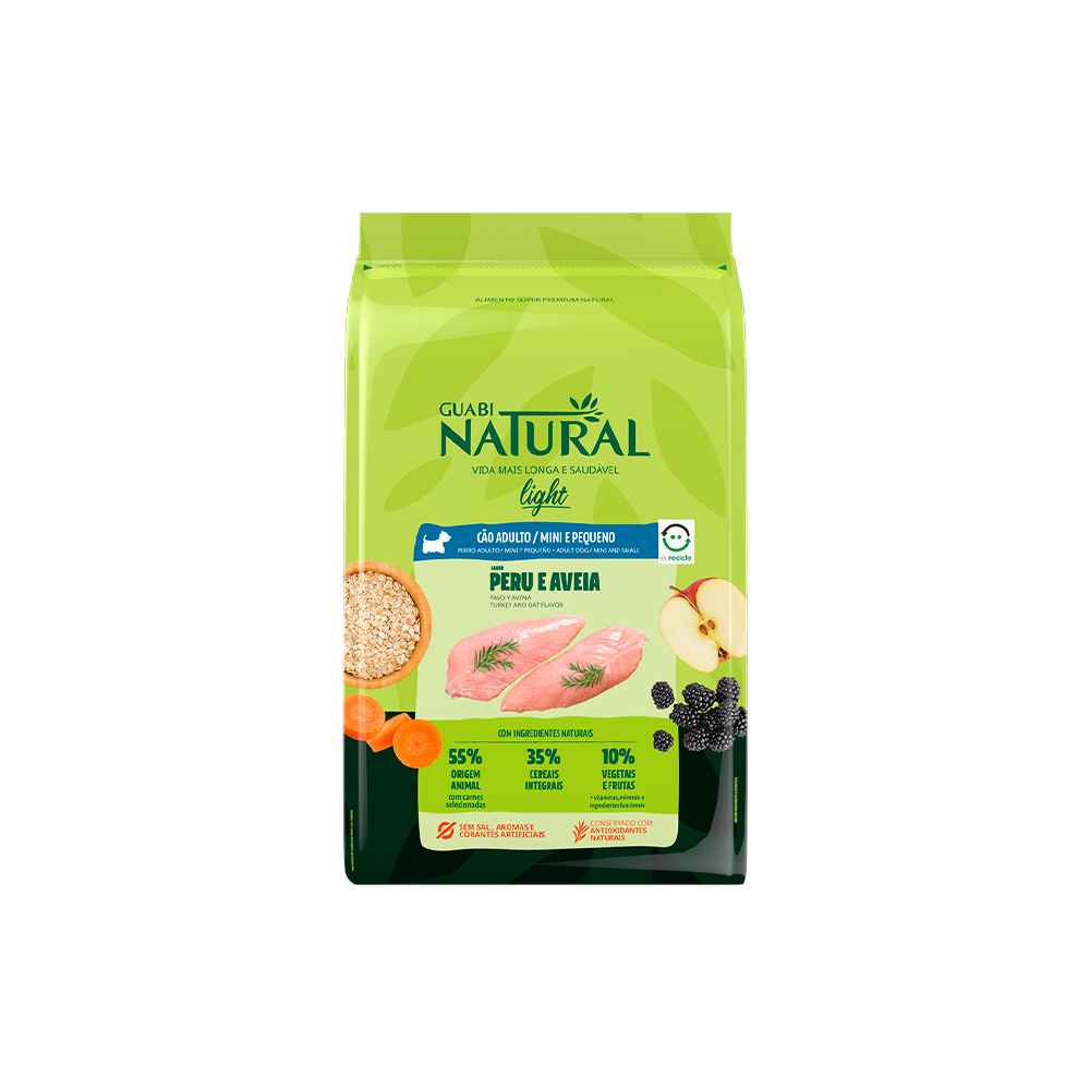 Ração Guabi Natural Light para Cães Adultos de Porte Mini e Pequeno Sabor Peru e Aveia