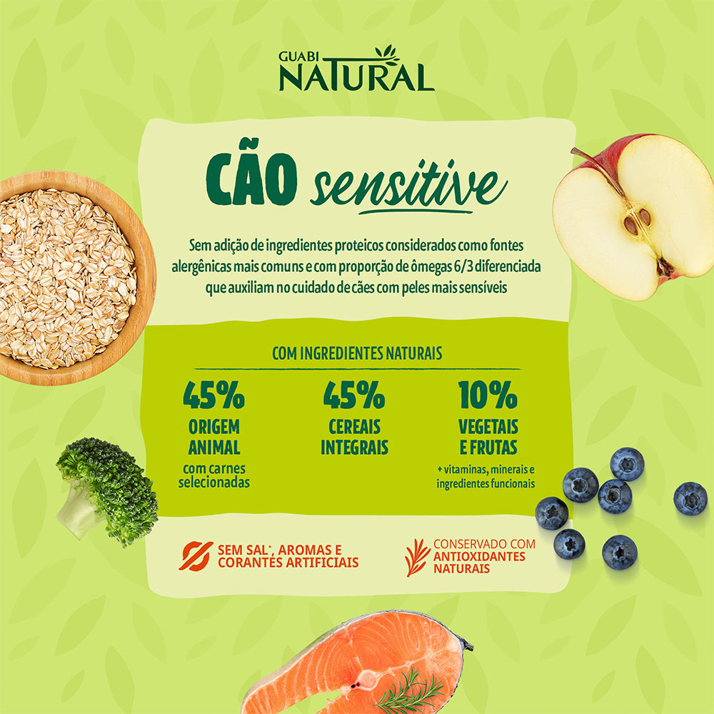Ração Guabi Natural Sensível para Cães Adultos de Porte Mini, Pequeno e Médio Sabor Salmão e Aveia