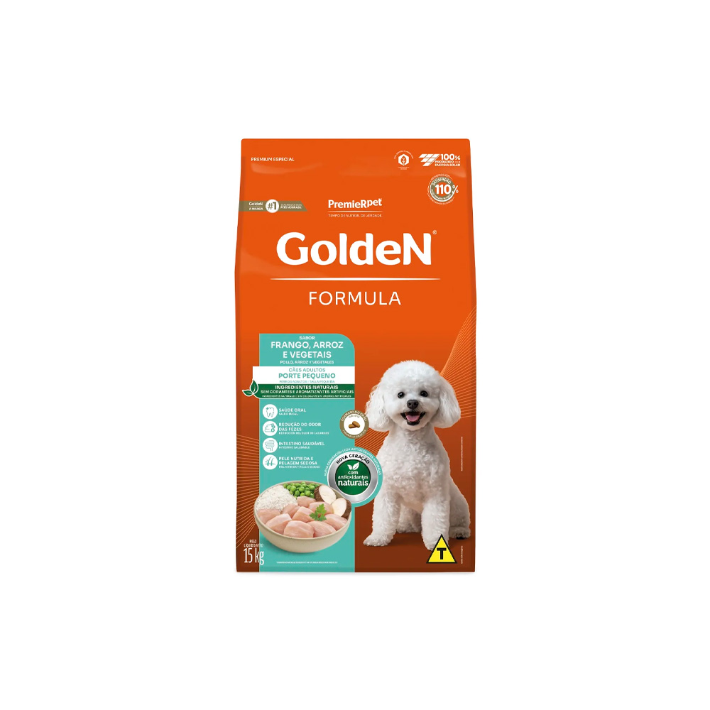 Ração Golden Fórmula Mini Bits para Cães Adultos de Porte Pequeno Sabor Frango e Arroz