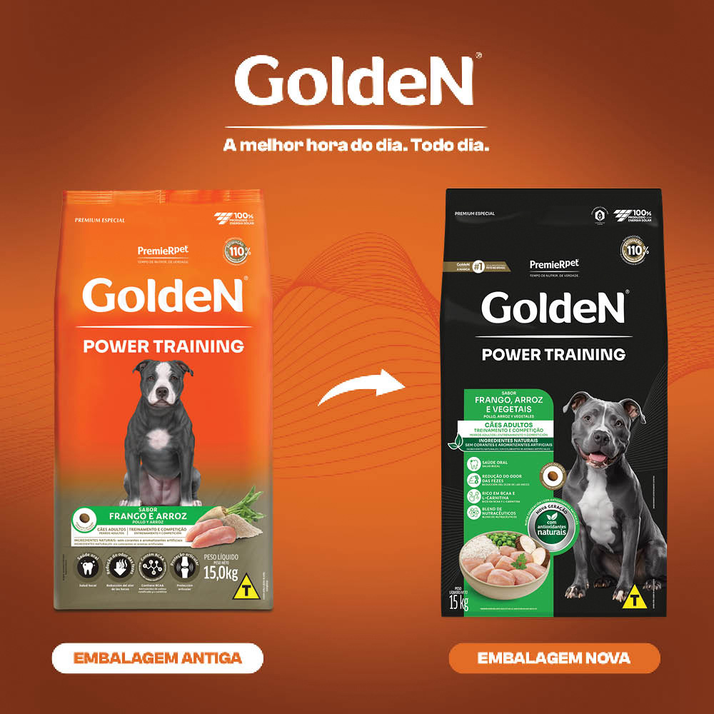 Ração Golden Power Training para Cães Adultos Sabor Frango e Arroz - 15 kg