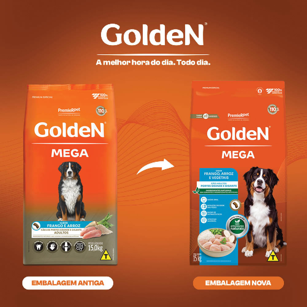 Ração Golden Mega para Cães Adultos de Porte Grande Sabor Frango e Arroz - 15 kg