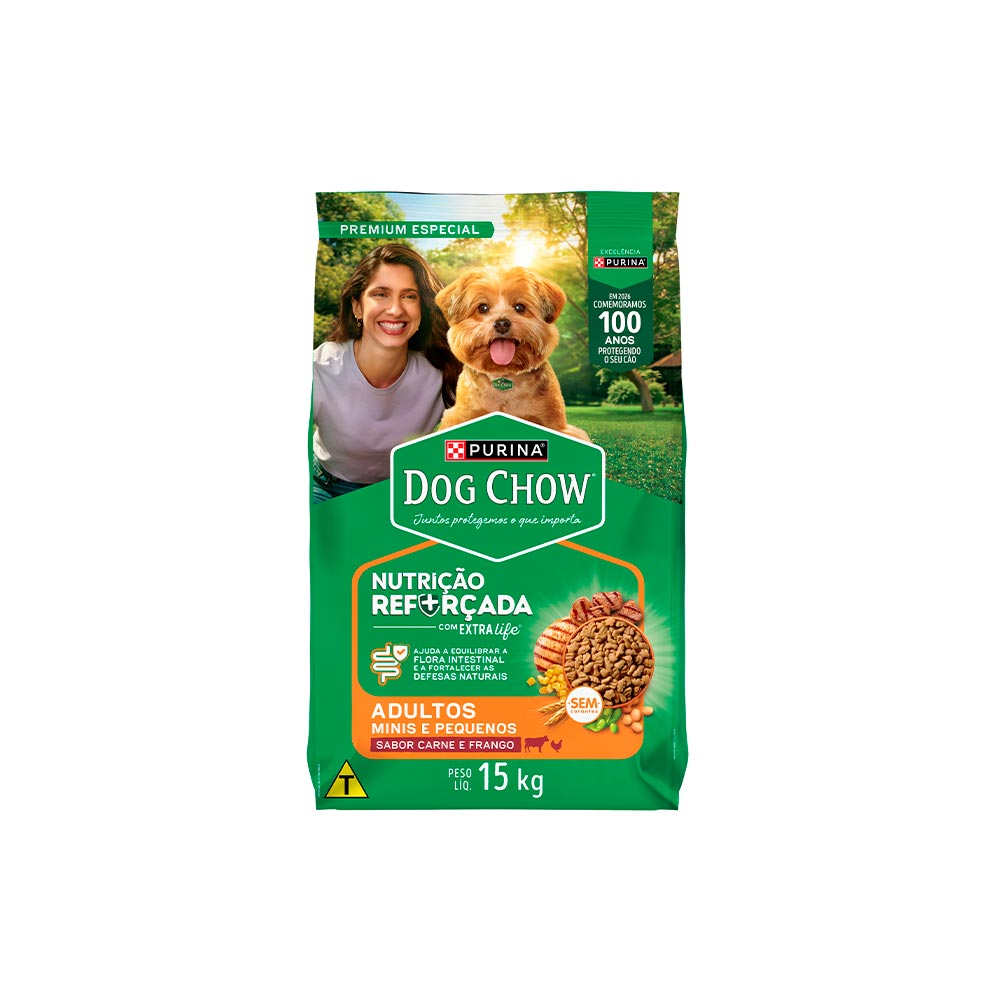 Ração Dog Chow para Cães Adultos de Raças Pequenas Sabor Carne, Frango e Arroz