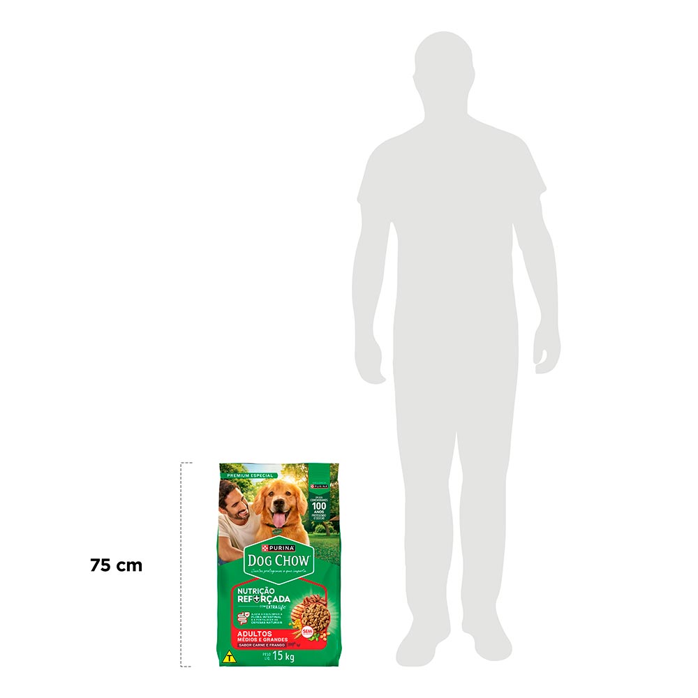 Ração Dog Chow para Cães Adultos de Porte Médio e Grande Sabor Carne, Frango e Arroz