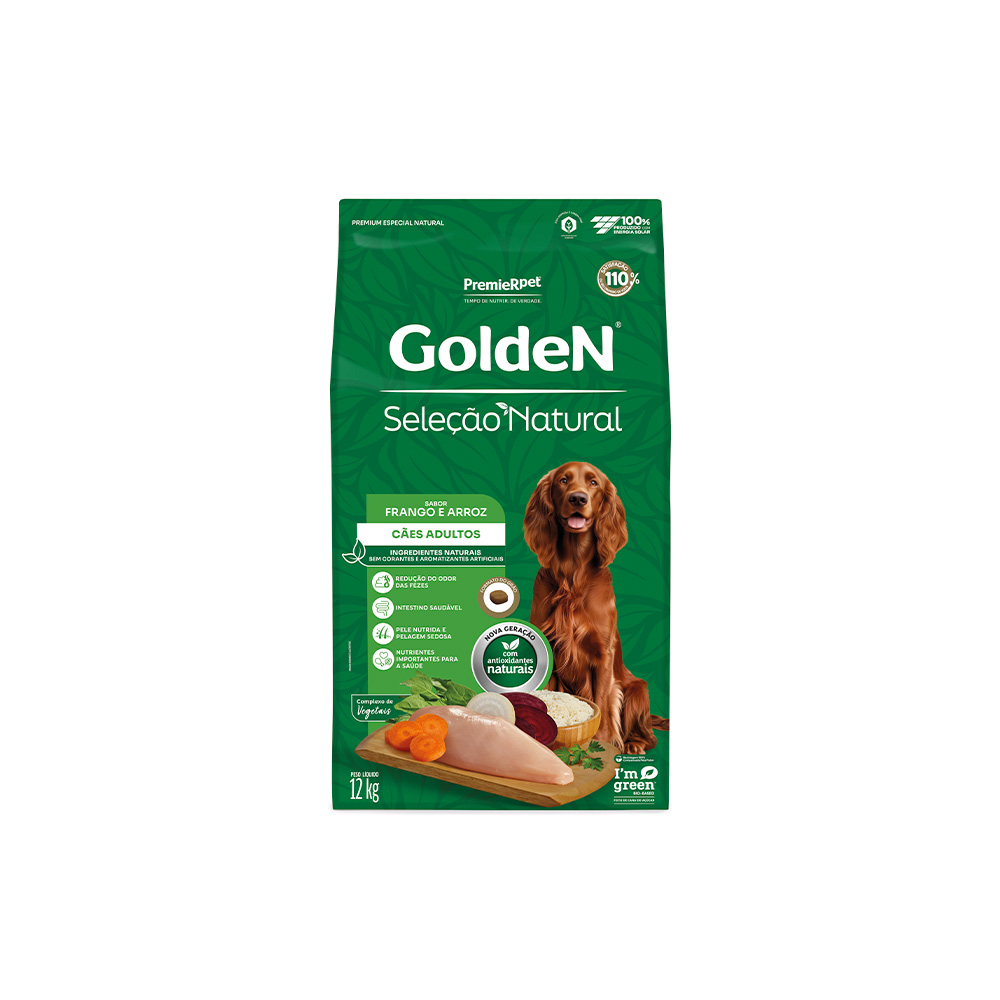 Ração Golden Seleção Natural para Cães Adultos Sabor Frango e Arroz