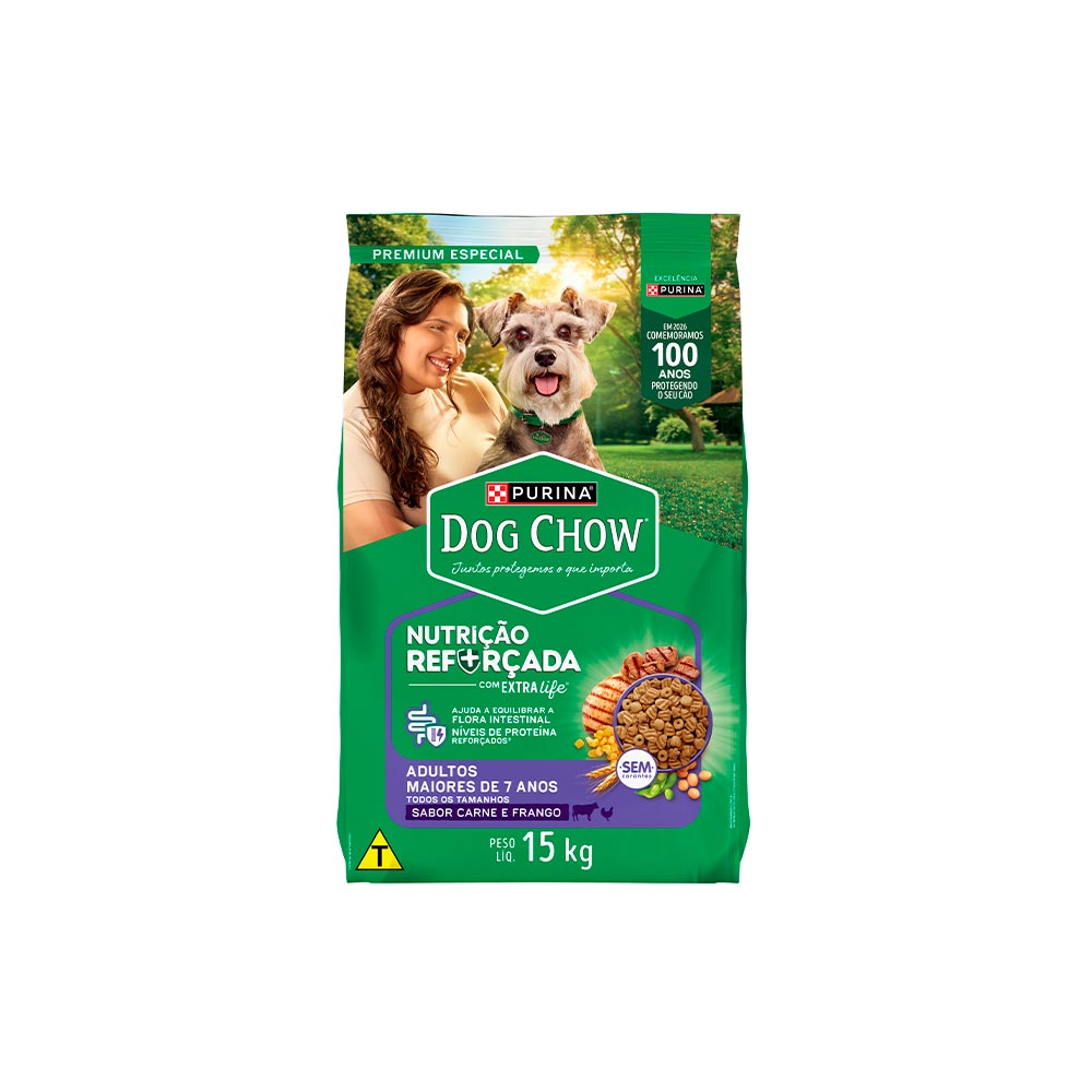 Ração Dog Chow Longevidade para Cães com Mais de 7 anos Sabor Carne, Frango e Arroz