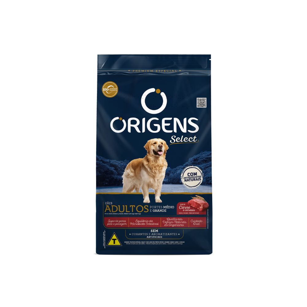Ração Origens para Cães Adultos Sabor Carne e Cereais