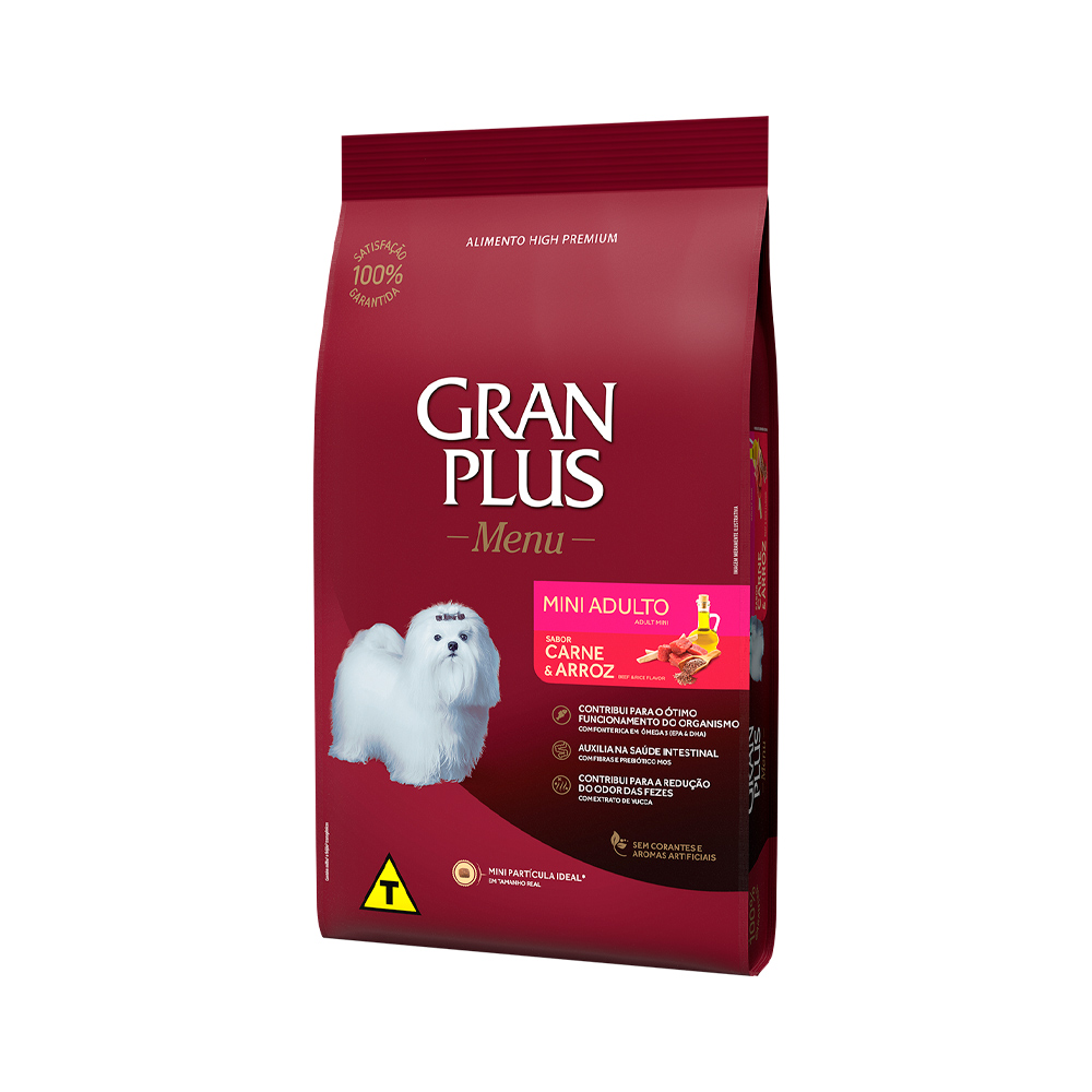 Ração GranPlus Menu para Cães Adultos de Porte Mini Sabor Carne e Arroz