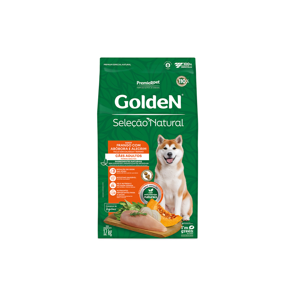 Ração Golden Seleção Natural para Cães Adultos Sabor Frango com Abóbora e Alecrim