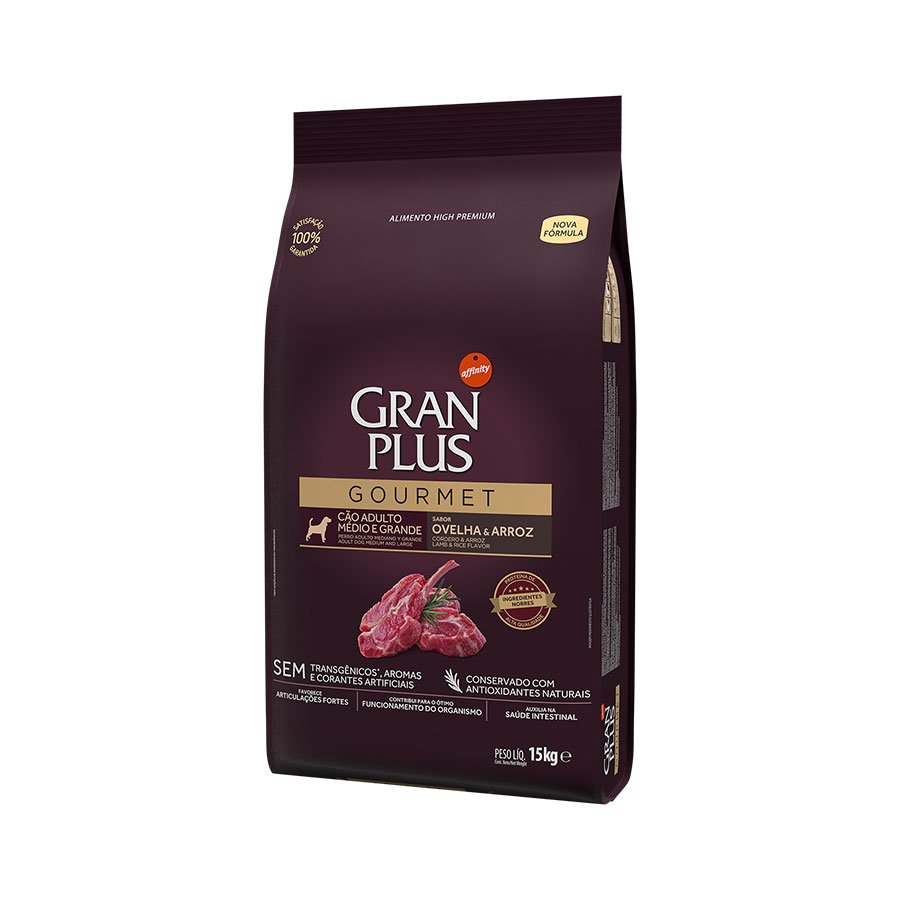Ração GranPlus Gourmet para Cães Adultos de Médio e Grande Porte Sabor Ovelha e Arroz