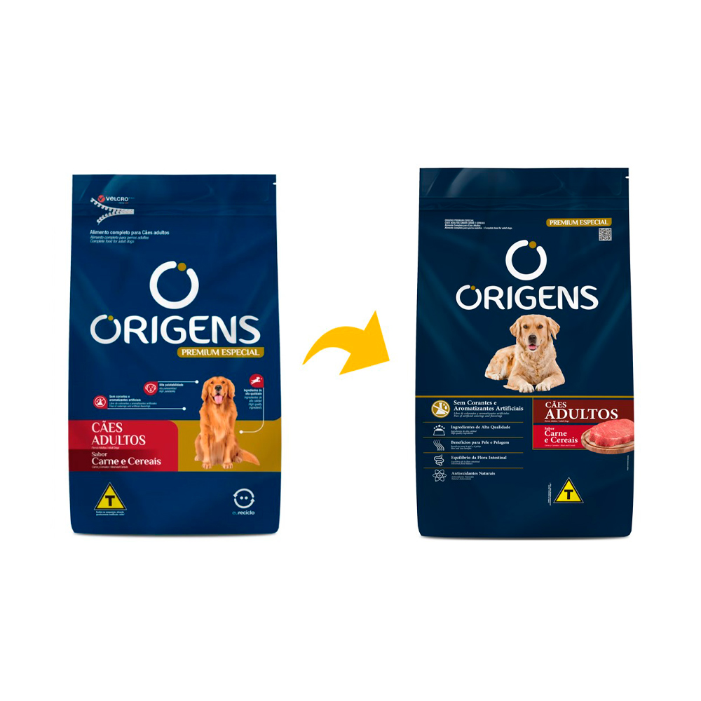 Ração Origens para Cães Adultos Sabor Carne e Cereais