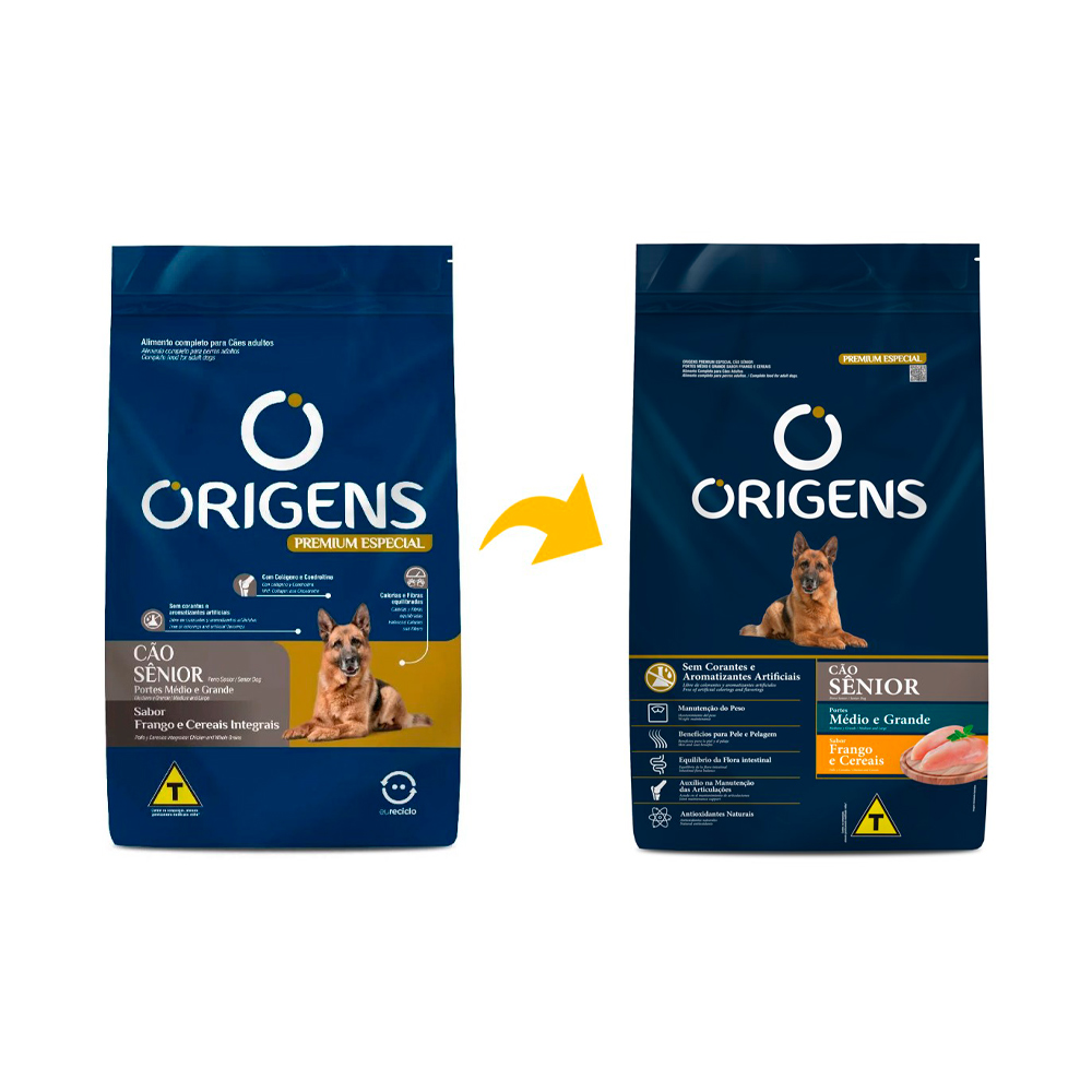 Ração Origens para Cães Sênior de Porte Médio e Grande Sabor Frango e Cereais Integrais